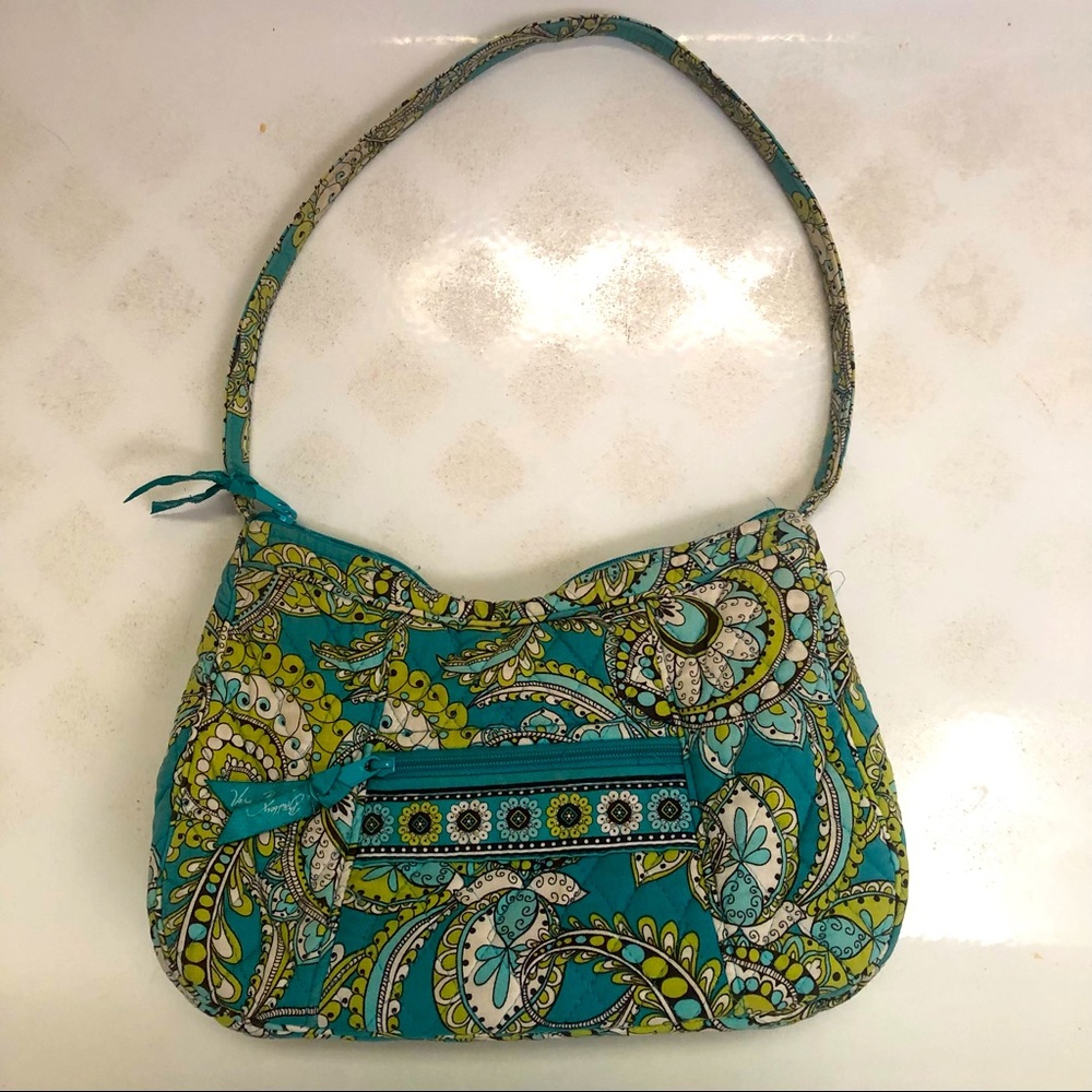 VERA BRADLEY Aqua Lime Green & White Shoulder Bag Island 🌴 Blooms Retired